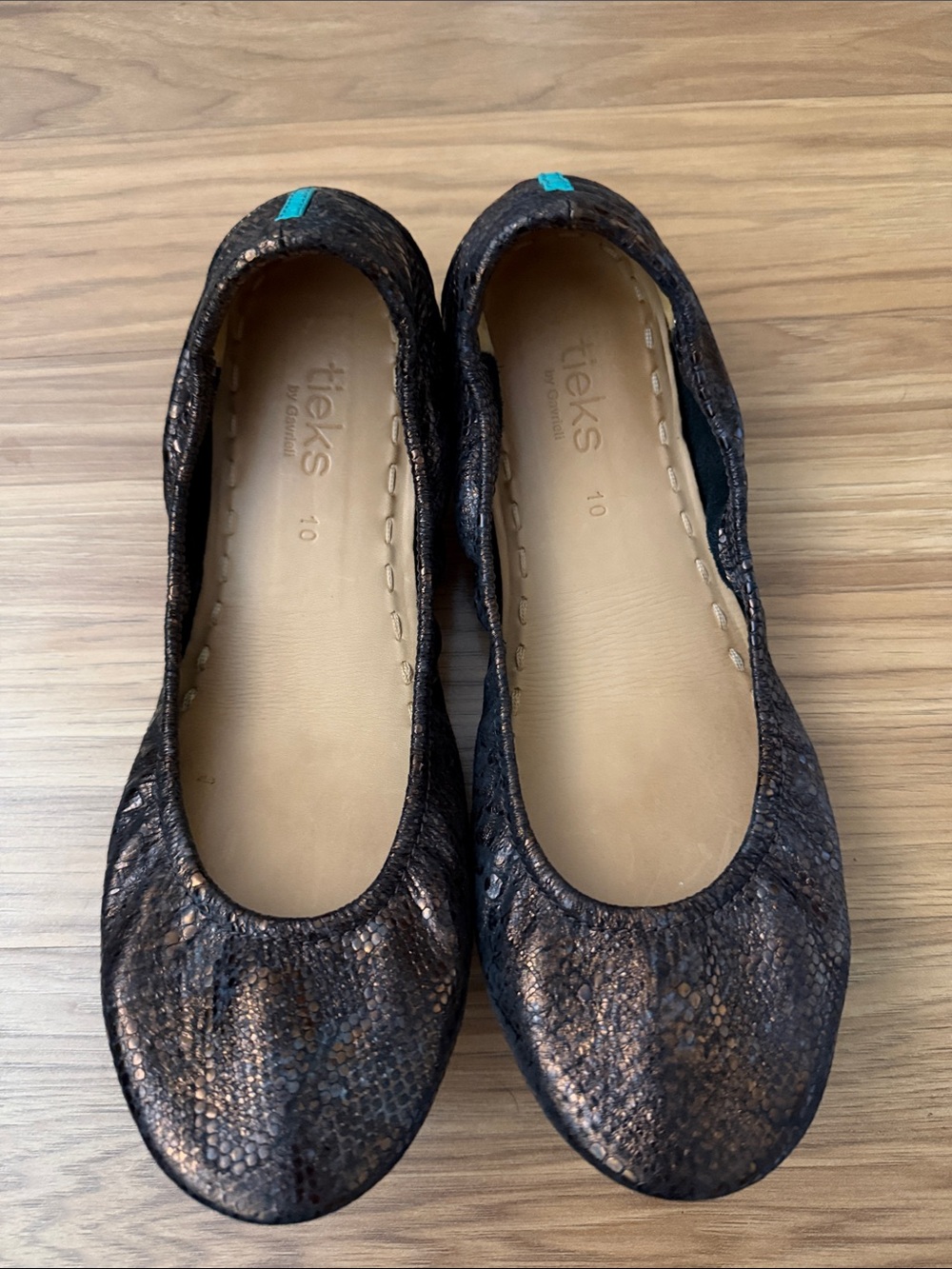 Tieks Bronze Snake-Print Foldable Ballet Flats